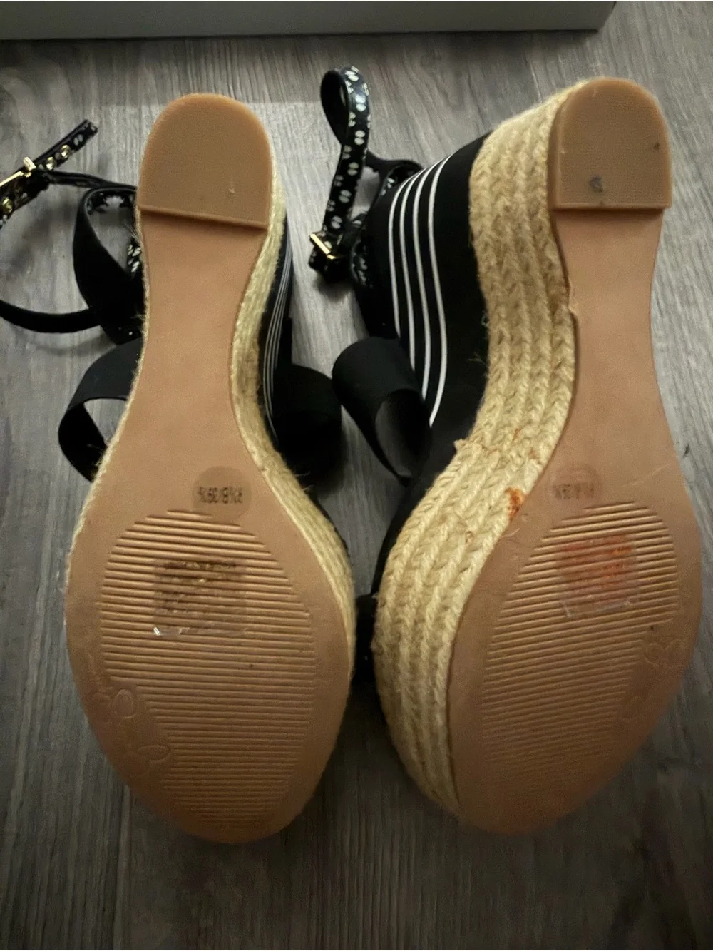 Jessica Simpson Black Espadrille Wedge Sandals with Striped Detail